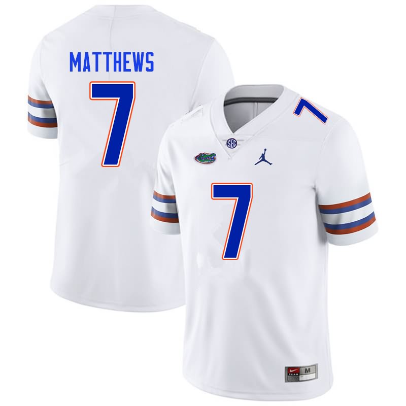 NCAA Florida Gators Luke Matthews Men's #7 Nike White Stitched Authentic College Football Jersey DMX7864YH